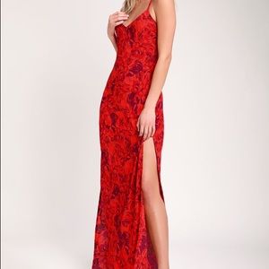 NWT red floral lace up maxi dress